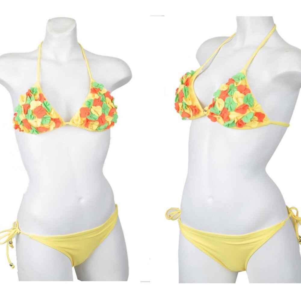 NEW Swimbay‎ Rosette 2pc String Bikini Swimsuit Swimwear (Medium, Yellow)